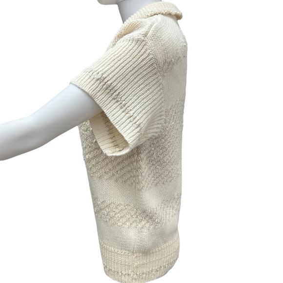 VTG Liz Claiborne Sz M Striped White Collared Short Sleeve Sweater Vintage - Picture 3 of 8
